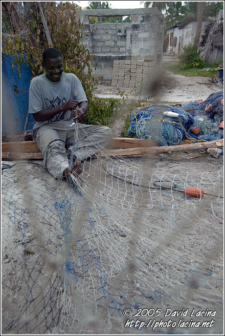 Fisherman Repairing Nets - Northern Zanzibar, Tanzania