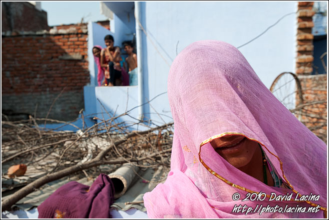 Woman Covering With Traditional Scarf - Jaipur slum dwellers, India