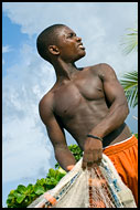 Fisherman Prepairing Net For Fishing, People And Nature, Sierra Leone